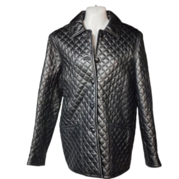 Kenneth Cole Reaction Black Quilted Leather Jacket Button Up Women's Size Medium - Picture 14 of 14